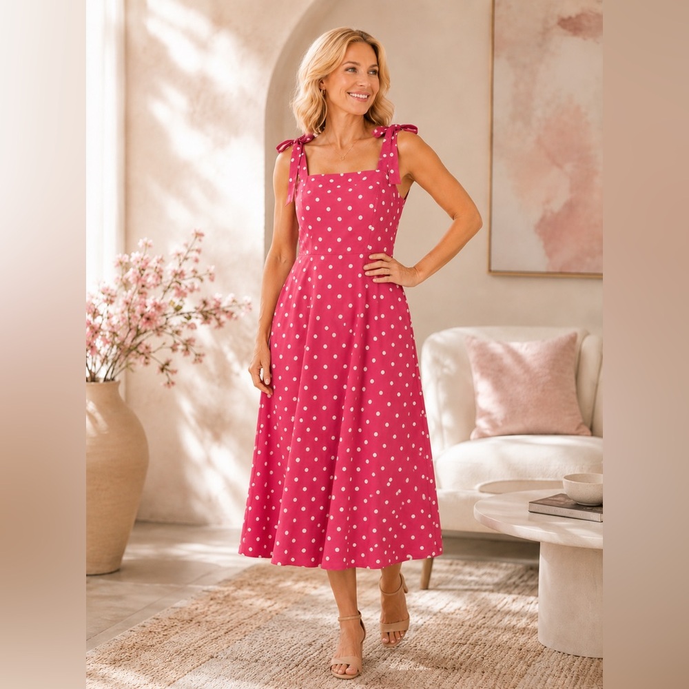Draper James Pink Polka Dot Maxi Dress with White Dots